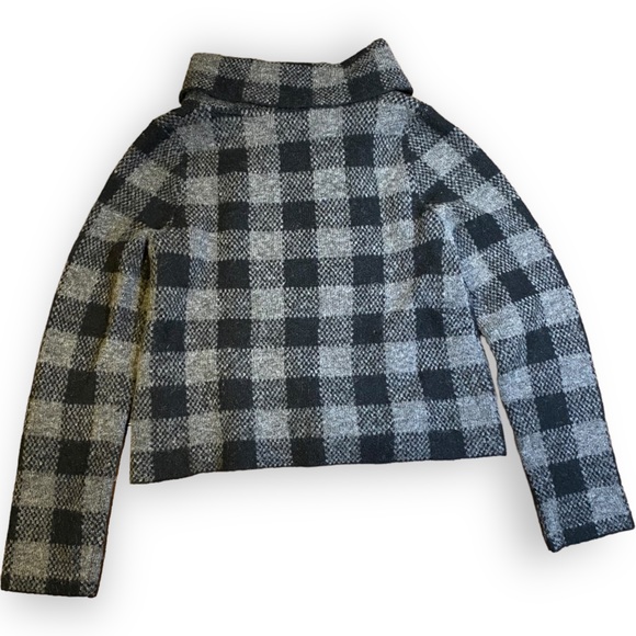 Ellen Tracy Black & Grey Gingham Cropped Wool Sweater Size Large - Picture 2 of 11